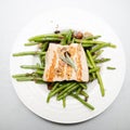 Grilled salmon with green beans Royalty Free Stock Photo