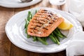 Grilled salmon with green beans Royalty Free Stock Photo