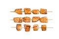 Grilled salmon kebab skewers. Isolated on white background Royalty Free Stock Photo