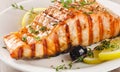 Grilled Salmon with lemon, olives and fresh herbs