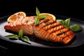 Grilled salmon macro food. Generate Ai Royalty Free Stock Photo