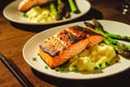 Grilled salmon with mashed potatoes Royalty Free Stock Photo