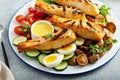 Grilled salmon nicoise salad with fresh vegetables and eggs Royalty Free Stock Photo