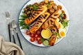 Grilled salmon Nicoise salad Royalty Free Stock Photo