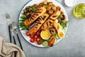 Grilled salmon Nicoise salad Royalty Free Stock Photo