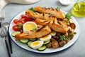 Grilled salmon Nicoise salad Royalty Free Stock Photo