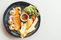 Grilled salmon and prawn steak Royalty Free Stock Photo