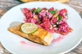 Grilled Salmon with raspberry Royalty Free Stock Photo
