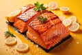 Grilled salmon steak, elegant seafood dish meal