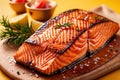 Grilled salmon steak, elegant seafood dish meal