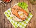 Grilled salmon steak on a plate made Royalty Free Stock Photo