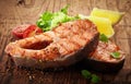 Grilled salmon steak slices Royalty Free Stock Photo