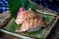 Grilled cut salmon sushi setting to serve. Royalty Free Stock Photo