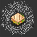 Grilled Sandwich Icon in Cartoon Style. Vector Isolated Illustration of Nutritious Sandwich. Icon of Hot Toasted Bread Royalty Free Stock Photo