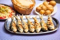 Grilled sardines with salad, bread and potato Royalty Free Stock Photo