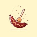 Grilled Sausage Barbecue with fork icon. Vector illustration