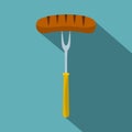 Grilled sausage on bbq fork icon, flat style Royalty Free Stock Photo