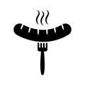 Grilled sausage with fork, barbecue. Vector illustration