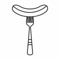 Grilled sausage on a fork icon, outline style Royalty Free Stock Photo