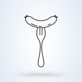 Grilled sausage on fork outline. minimalizm Simple vector modern icon design illustration Royalty Free Stock Photo