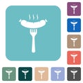 Grilled sausage on fork solid rounded square flat icons