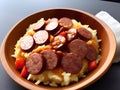 grilled sausage on hot rice , AI Generated