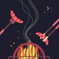 Grilled sausage simple flat color vector icon Royalty Free Stock Photo