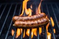 Grilled sausage sizzling over open flame on the barbecue