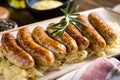 Grilled Sausages with Cabbage Salad, Mustard and Beer Royalty Free Stock Photo