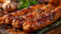 Grilled sausages and delicious bbq dinner on the table realistic and tempting food scene Royalty Free Stock Photo