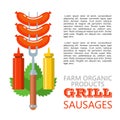 Barbecue, grill. Emblem, logo. Colorful vector illustration in f Royalty Free Stock Photo