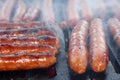 Grilled sausages on grill