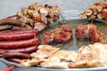 Grilled sausages, meats and kebabs
