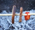 Grilled sausages outdoors Royalty Free Stock Photo