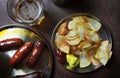 Grilled sausages prepared on grill Royalty Free Stock Photo