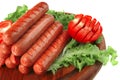 Grilled sausages served on wood Royalty Free Stock Photo