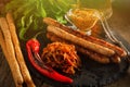 Grilled sausages and stewed cabbage with a mug of beer on a wood Royalty Free Stock Photo