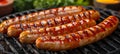 Grilled sausages and tempting ingredients on clean table realistic barbecue feast scene