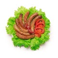 Grilled sausages with tomato and green salad.