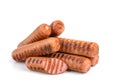 Grilled sausages on a white isolated background, close-up, horizontal view Royalty Free Stock Photo