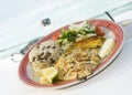 Grilled sauteed cavalli kingfish caribbean style Royalty Free Stock Photo