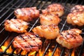 grilled scallops on a grill rack with smoke wafting Royalty Free Stock Photo