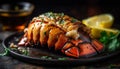 Grilled seafood plate with fresh crab claw generated by AI
