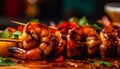 Grilled seafood skewers with fresh vegetables and sauce generated by AI