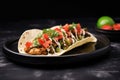 grilled seitan taco on a black square plate Royalty Free Stock Photo