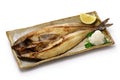 Grilled semi-dried fish (Okhotsk atka mackerel), Japanese traditional food isolated on white background