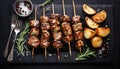 Grilled shish kebab with baked potato Royalty Free Stock Photo