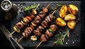 Grilled shish kebab with baked potato Royalty Free Stock Photo
