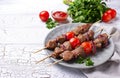 Grilled shish kebab skewers  with tomatoes Royalty Free Stock Photo