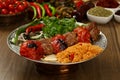 Grilled shish kebab with tomatoes on the skewers Royalty Free Stock Photo